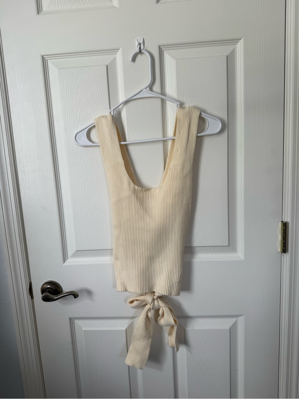 Cream Ribbed Tie-back Women's Tank Top